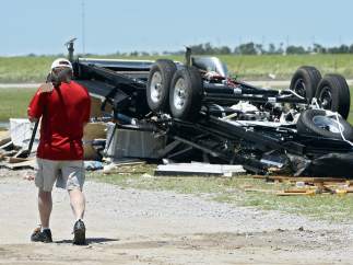 Remolque destrozado en el tornado de El Reno, Oklahoma