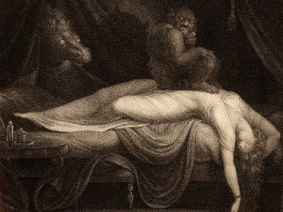 The Nightmare by Henry Fuseli on display in Terror and Wonder. Print made by Thomas Burke. London 1783
