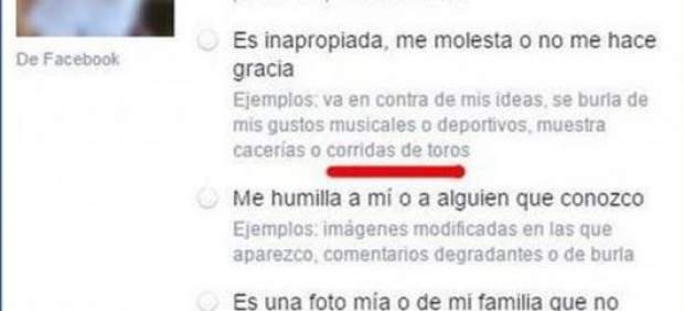 Facebook incluirá las corridas de toros como motivo para denunciar una foto