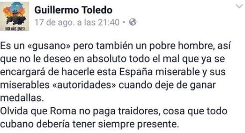 Mensaje de Willy Toledo sobre Orlando Ortega