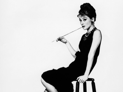 Audrey Hepburn, portrait at a bar stool, 'Breakfast at Tiffany’s'