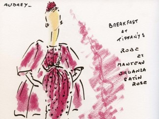 Audrey Hepburn, drawing by Hubert de Givenchy, dressed in an ensemble of clothes worn in 'Breakfast at Tiffany’s', 1961