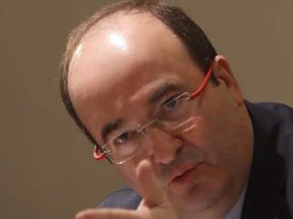 El primer secretario del PSC, Miquel Iceta, este lunes en un desayuno informativo en Madrid.
