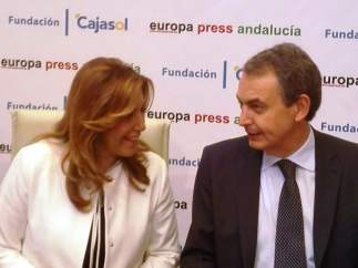 Susana Díaz y Rodríguez Zapatero en los Desayunos de Europa Press