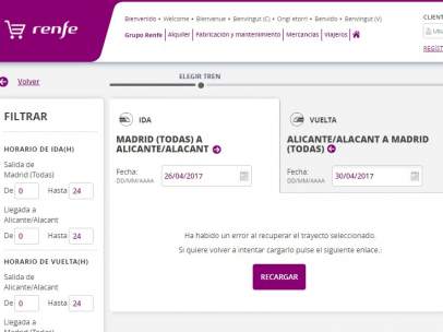 Error en la página web de Renfe