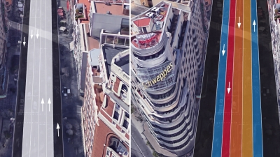 La alcaldesa de Madrid, Manuela Carmena, ha anunciado este jueves que las obras para la peatonalización parcial de Gran Vía arrancarán en enero de 2018. Proyecto de peatonalización de la Gran Vía madrileña