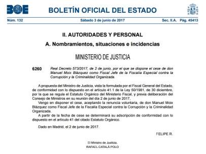 Cese de Manuel Moix en el BOE