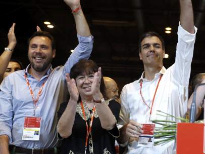 Óscar Puente, Cristina Narbona y Pedro Sánchez
