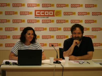 Romina Garcia y Ricard Bellera, en la presentación del informe de pobreza en el trabajo