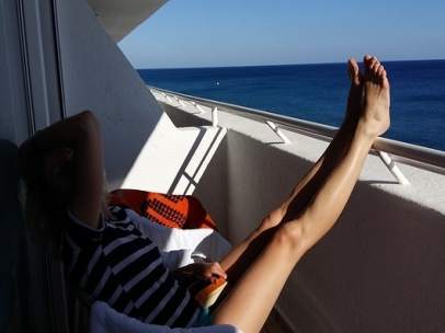 Piernas, terraza, verano, vacaciones, siesta, descanso, mar