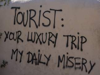 Mensaje contra los turistas en Barcelona.