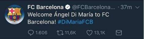 Tuit llegada Ángel Di María