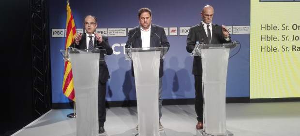 Los exconsellers de la Generalitat J.Turull, O.Junqueras, R.Romeva