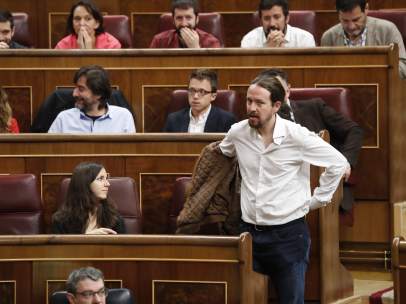 El secretario general de Podemos, Pablo Iglesias, este miércoles en el Congreso.