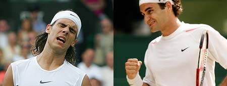 Nadal lamenta un error y Federer se felicita (Efe / Reuters). Nadal lamenta un error y Federer se felicita (Efe / Reuters).