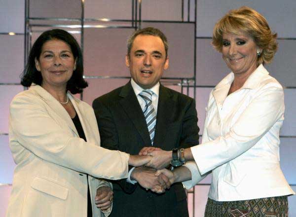 Sabanés, Simancas y Aguirre, en el plató del debate. Sabanés, Simancas y Aguirre, en el plató del debate.