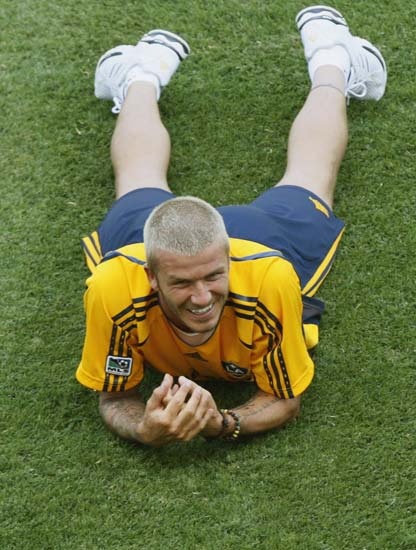 David Beckham sonríe durante el entrenamiento con los Galaxy. David Beckham sonríe durante el entrenamiento con los Galaxy.