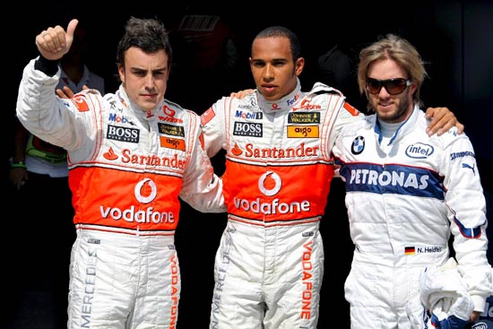Alonso, Hamilton y Heidfeld. Alonso, Hamilton y Heidfeld.