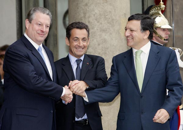 Al Gore, Nicolas Sarkozy y José Manuel Durao Barroso Al Gore, Nicolas Sarkozy y José Manuel Durao Barroso