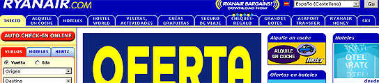 Página de Ryanair Página de Ryanair