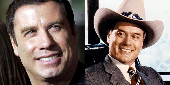 Los actores John Travolta y Larry Hagman. Los actores John Travolta y Larry Hagman.