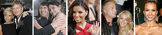 El matrimonio Beckham, Tom Cruise y Katie Holmes, Eva Longoria, Brad Pitt y Lindsay Lohan y Jessica Alba