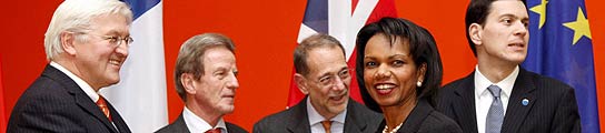 Los miembros del Sexteto en la reunión en la que se han acordado las sanciones (EFE/Marcus Brandt).