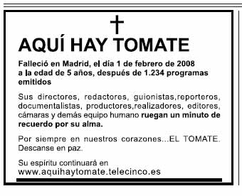 Esquela de "Aquí hay tomate" Esquela de "Aquí hay tomate"