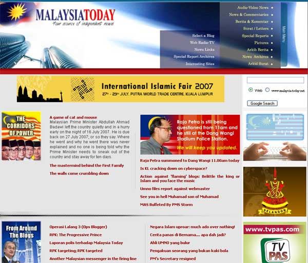 Captura de la web 'Malaysia Today' Captura de la web 'Malaysia Today'