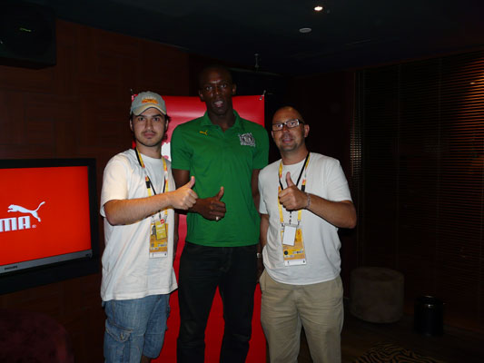 Raúl Rodríguez, Usain Bolt y Kike Calvo Raúl Rodríguez, Usain Bolt y Kike Calvo