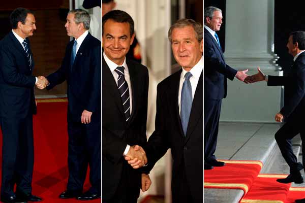 Bush y Zapatero se saludan a la llegada de éste a la Casa Blanca. Bush y Zapatero se saludan a la llegada de éste a la Casa Blanca.