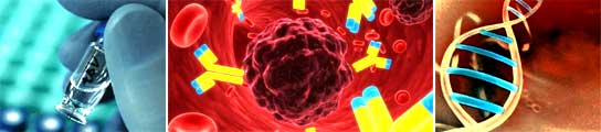 Recreación informática de una célula cancerosa y del genoma humano Recreación informática de una célula cancerosa y del genoma humano