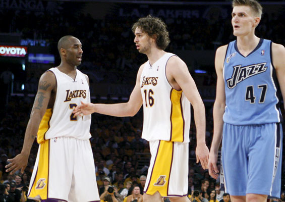 Bryant, Gasol y Kirilenko Bryant, Gasol y Kirilenko