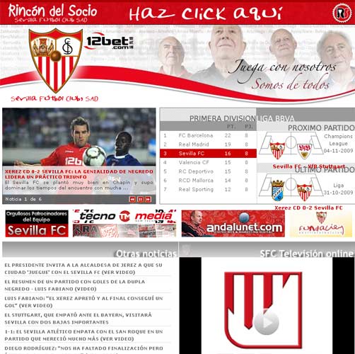 Web del Sevilla Web del Sevilla