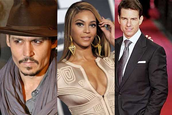 Johnny Depp, Beyoncé y Tom Cruise Johnny Depp, Beyoncé y Tom Cruise