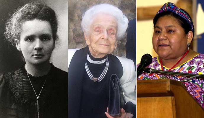 Marie Curie, Rita Levi Montalcini y Rigoberta Menchú Marie Curie, Rita Levi Montalcini y Rigoberta Menchú
