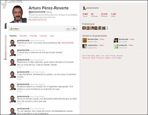 La cuenta de Twitter de Pérez-Reverte La cuenta de Twitter de Pérez-Reverte
