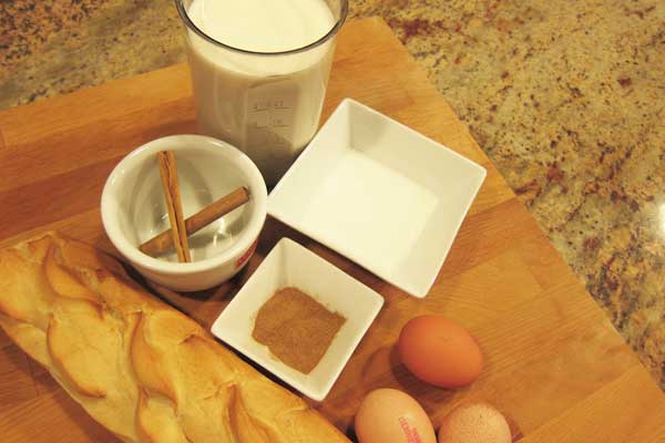 Ingredientes para la receta de torrijas.