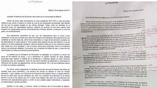 Carta de Esperanza Aguirre a los profesores Carta de Esperanza Aguirre a los profesores