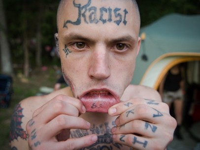 "Hachet" displays his skinhead tattoos, Kentucky