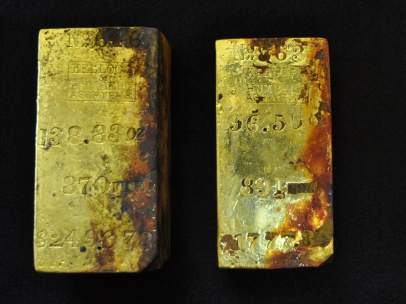 Lingotes de oro recuperados del Odyssey