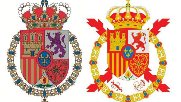 El nuevo escudo de Felipe VI y el de su padre Juan Carlos I El nuevo escudo de Felipe VI y el de su padre Juan Carlos I