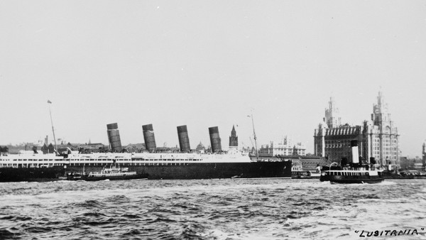 Lusitania alongside the Liverpool landing stage c1911-14 Lusitania alongside the Liverpool landing stage c1911-14