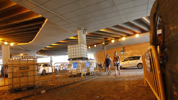 Obras en el paso inferior de Bailén, en Madrid. Obras en el paso inferior de Bailén, en Madrid.