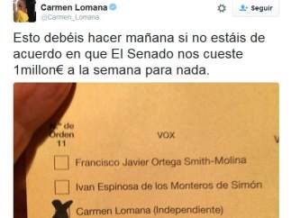 Imagen del tuit de Carmen Lomana que posteriormente eliminó.