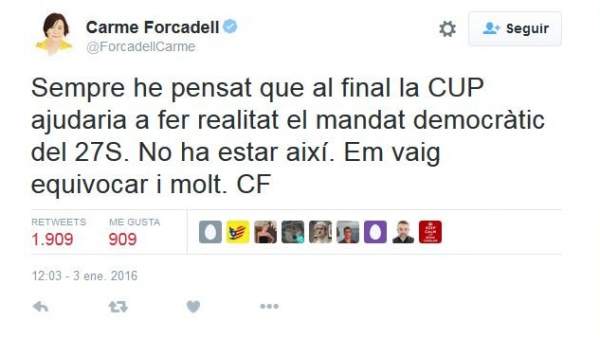 Tuit de Carme Forcadell. Tuit de Carme Forcadell.