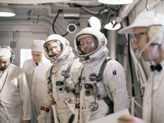 Los astronautas Neil A. Armstrong y David R. Scott