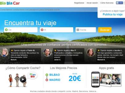 Página de inicio de Blablacar.es