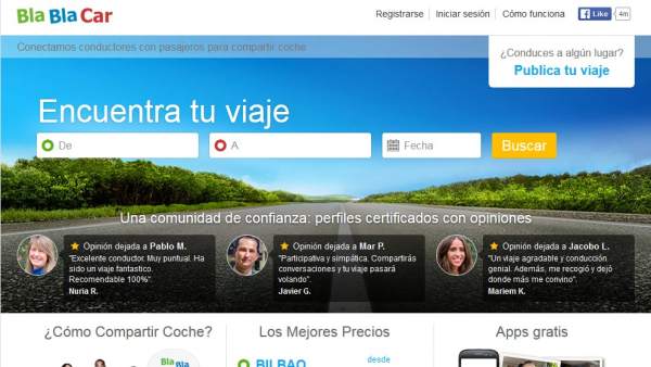 Página de inicio de Blablacar.es Página de inicio de Blablacar.es