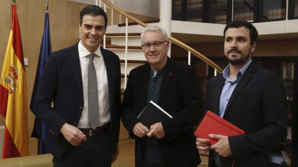 Pedro Sánchez, Cayo Lara y Alberto Garzón Pedro Sánchez, Cayo Lara y Alberto Garzón